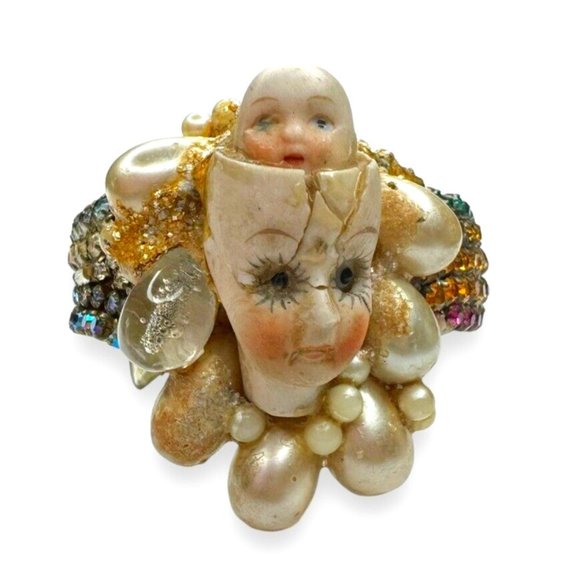Wendy Gell Jewelry - Wendy Gell Wristie Creepy Haunted Doll Face Crystal Cuff Bracelet